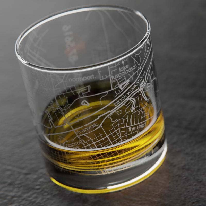 Tuscaloosa AL Map Rocks Whiskey Glass