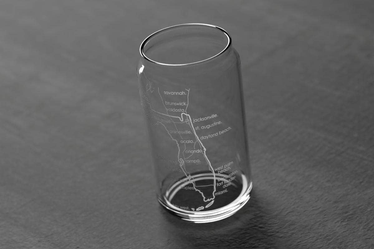 State Maps - Etched Glass Beer / Soda Can Tumbler - 16 oz