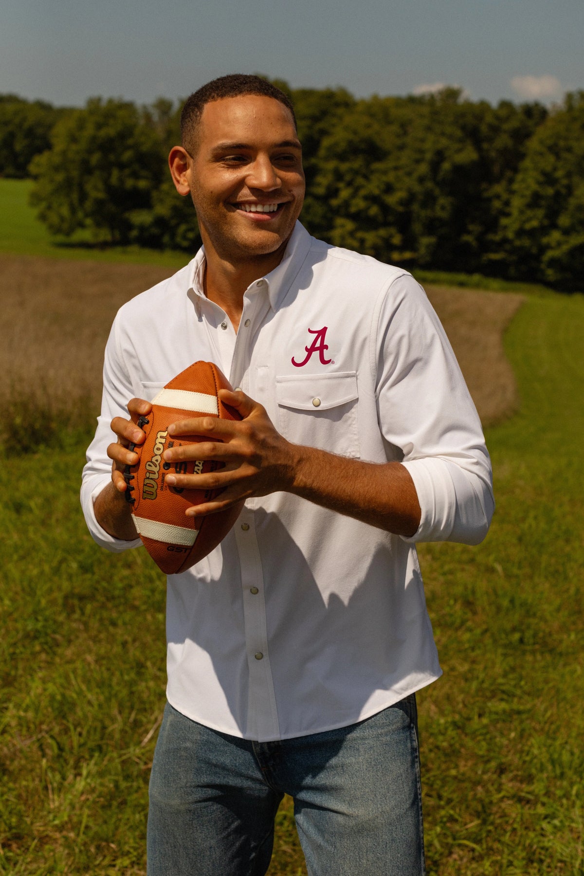 Alabama Tailgater Pearl Snap Button Down Long Sleeve Shirt in White