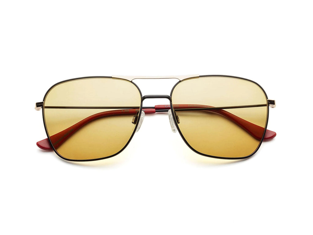 Caddis Hooper Reading Glasses Matte Black/Matte Gold - Amber Lens Color
