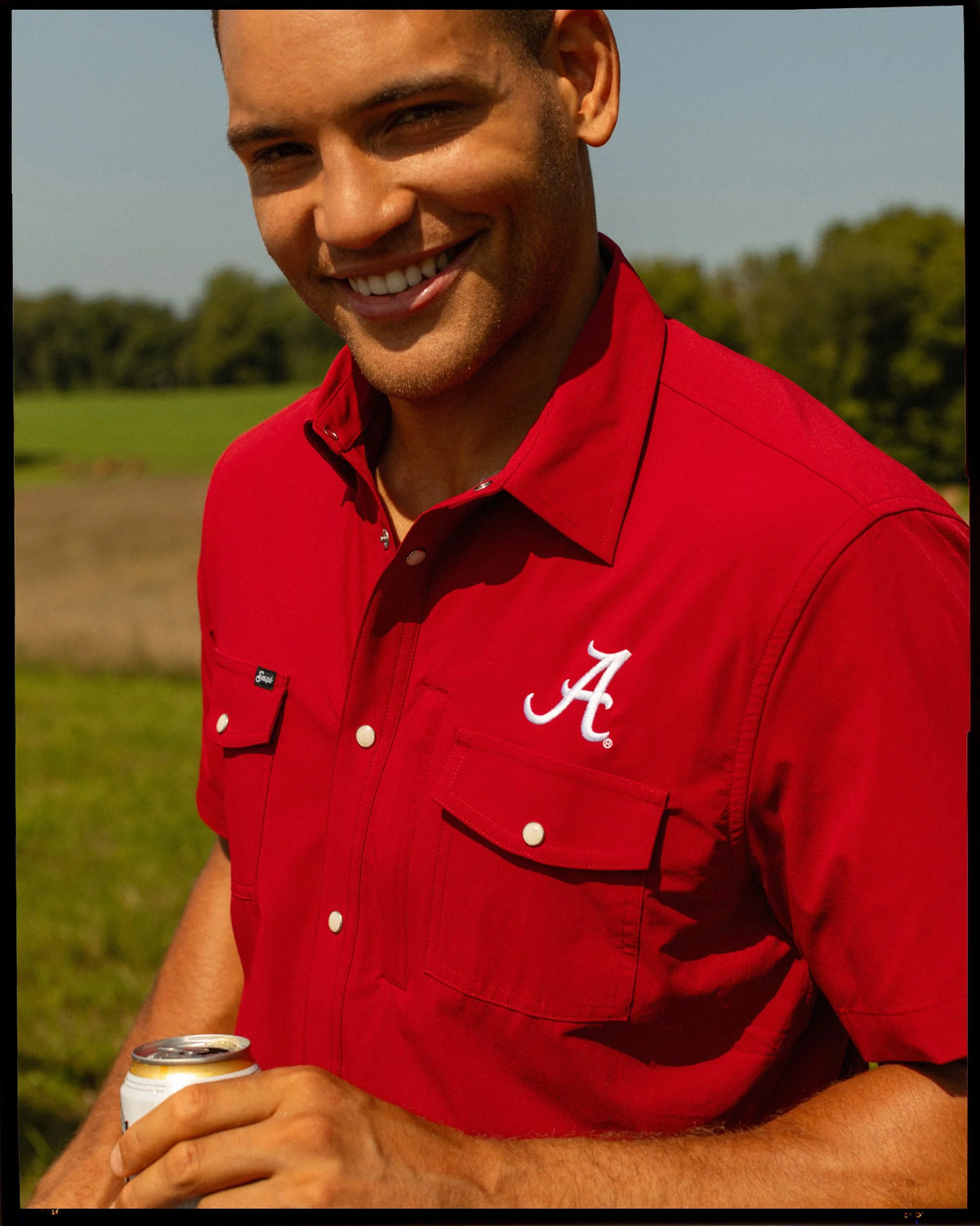 Alabama Tailgater Pearl Snap Button Down Short Sleeve Shirt in Red