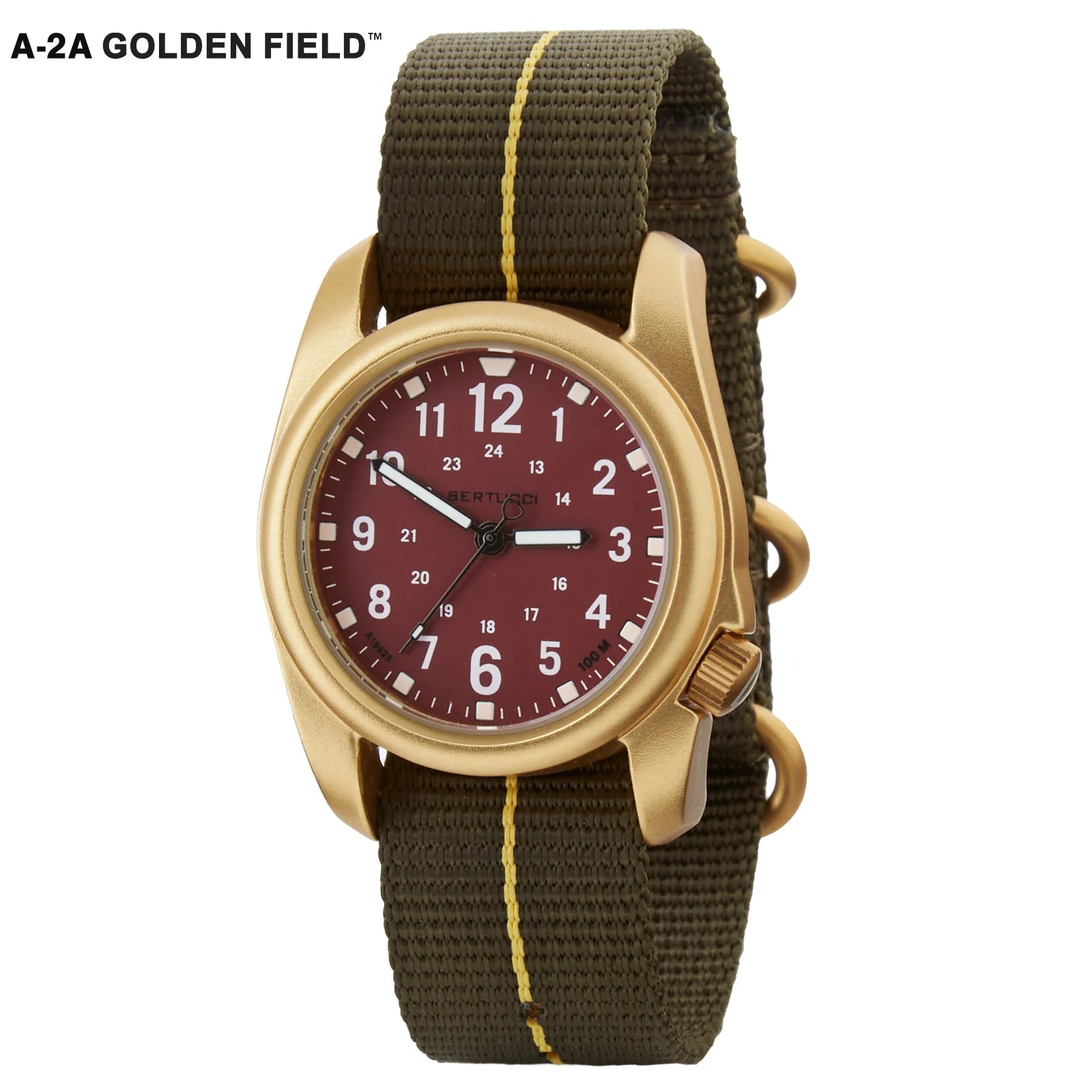 BERTUCCI A-2A GOLDEN FIELD - LEGION RED DIAL, DEFENDER OLIVE™ W/ GOLD PRO-LINE™ NYLON BAND