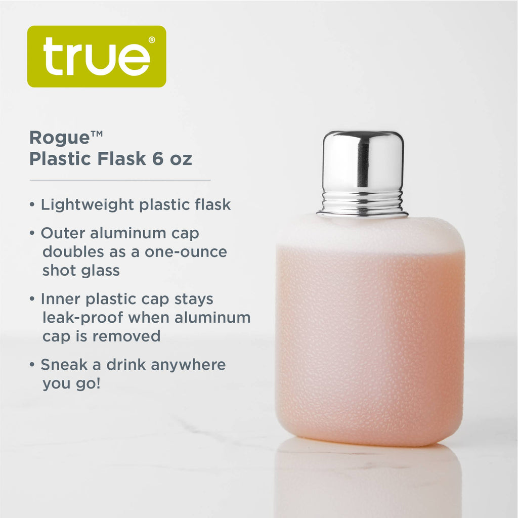 Rogue Plastic Flask w Shot Glass Lid ASST COLORS and SIZES