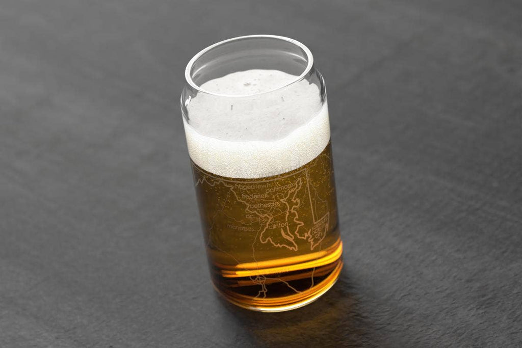 State Maps - Etched Glass Beer / Soda Can Tumbler - 16 oz