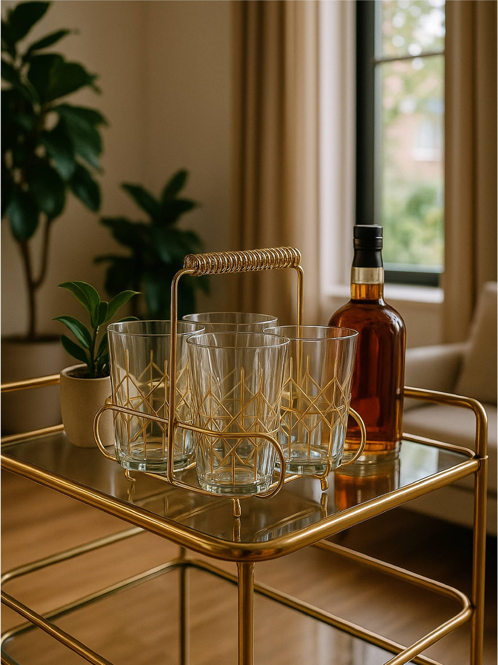 Drinking Glasses in Metal Caddy Set