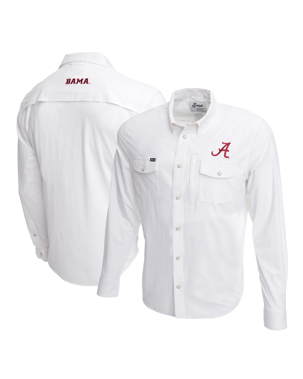 Alabama Tailgater Pearl Snap Button Down Long Sleeve Shirt in White