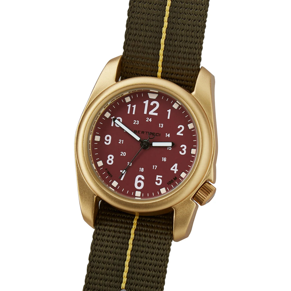BERTUCCI A-2A GOLDEN FIELD - LEGION RED DIAL, DEFENDER OLIVE™ W/ GOLD PRO-LINE™ NYLON BAND