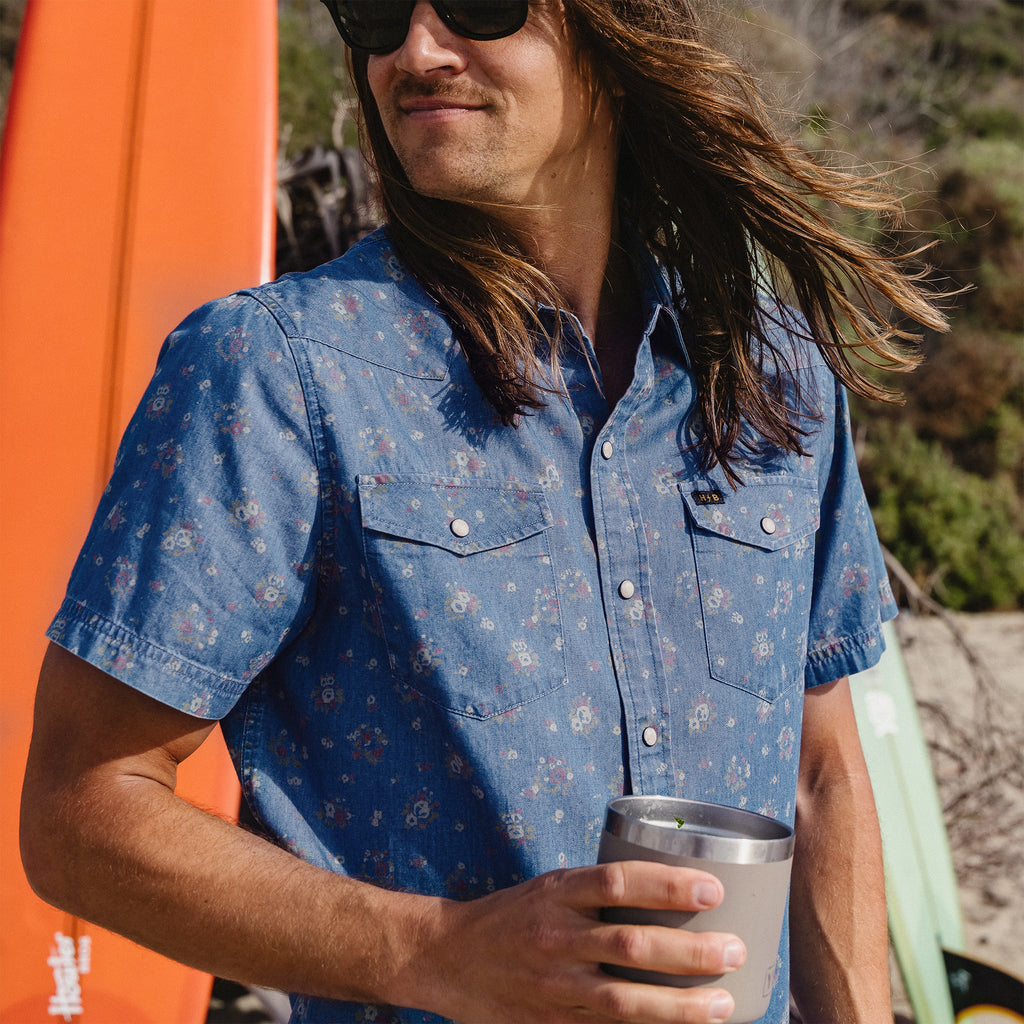 H Bar B Snapshirt : Bouquets - Washed Indigo