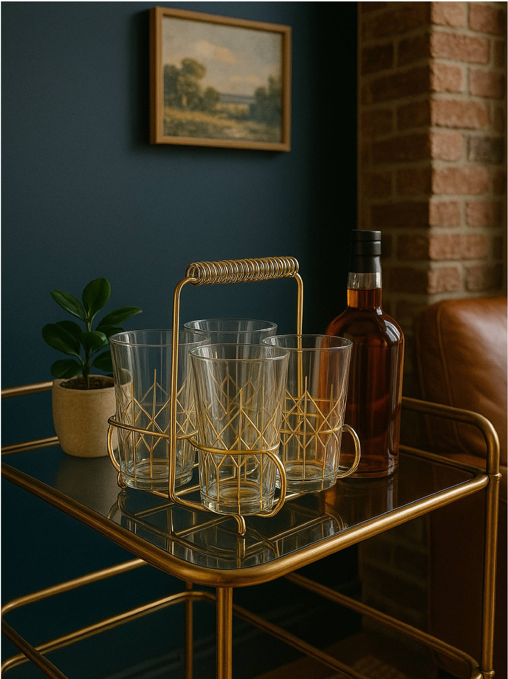 Drinking Glasses in Metal Caddy Set