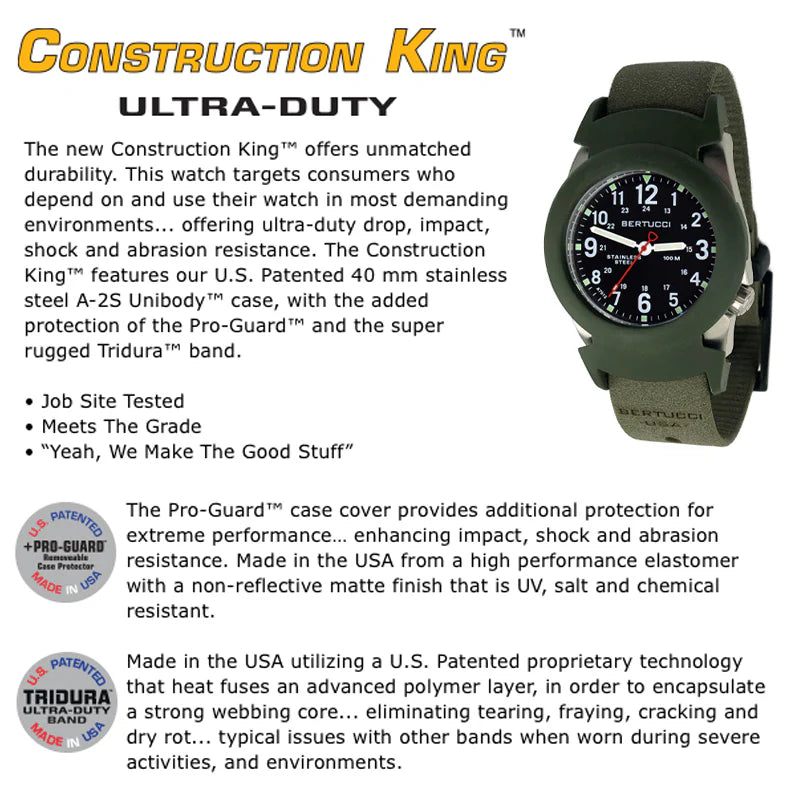 BERTUCCI A-2S CONSTRUCTION KING™ - BLACK DIAL, FOLIAGE TRIDURA™ BAND + FOLIAGE PRO-GUARD™