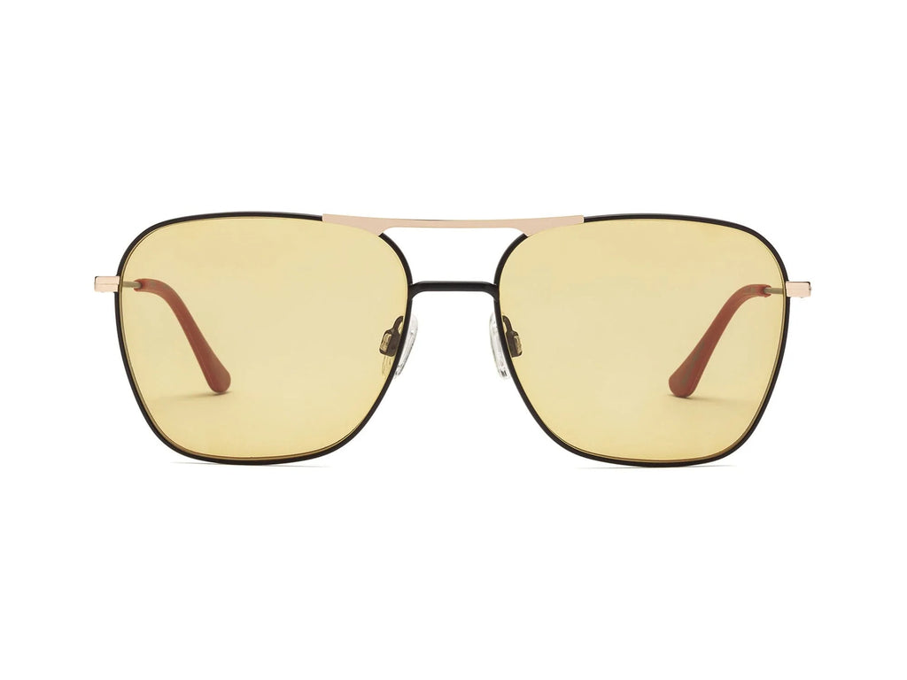 Caddis Hooper Reading Glasses Matte Black/Matte Gold - Amber Lens Color