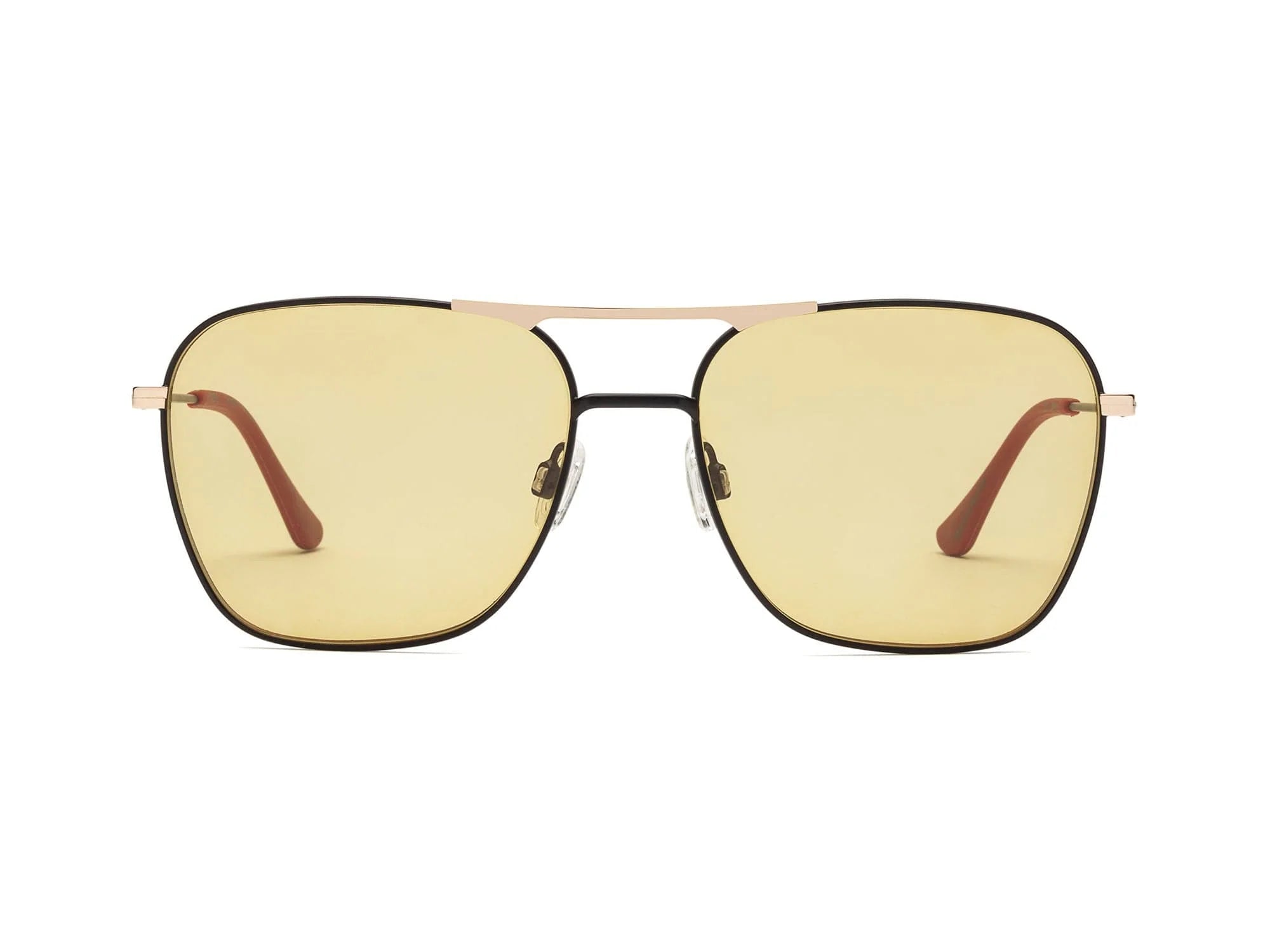 Caddis Hooper Reading Glasses Matte Black/Matte Gold - Amber Lens Color