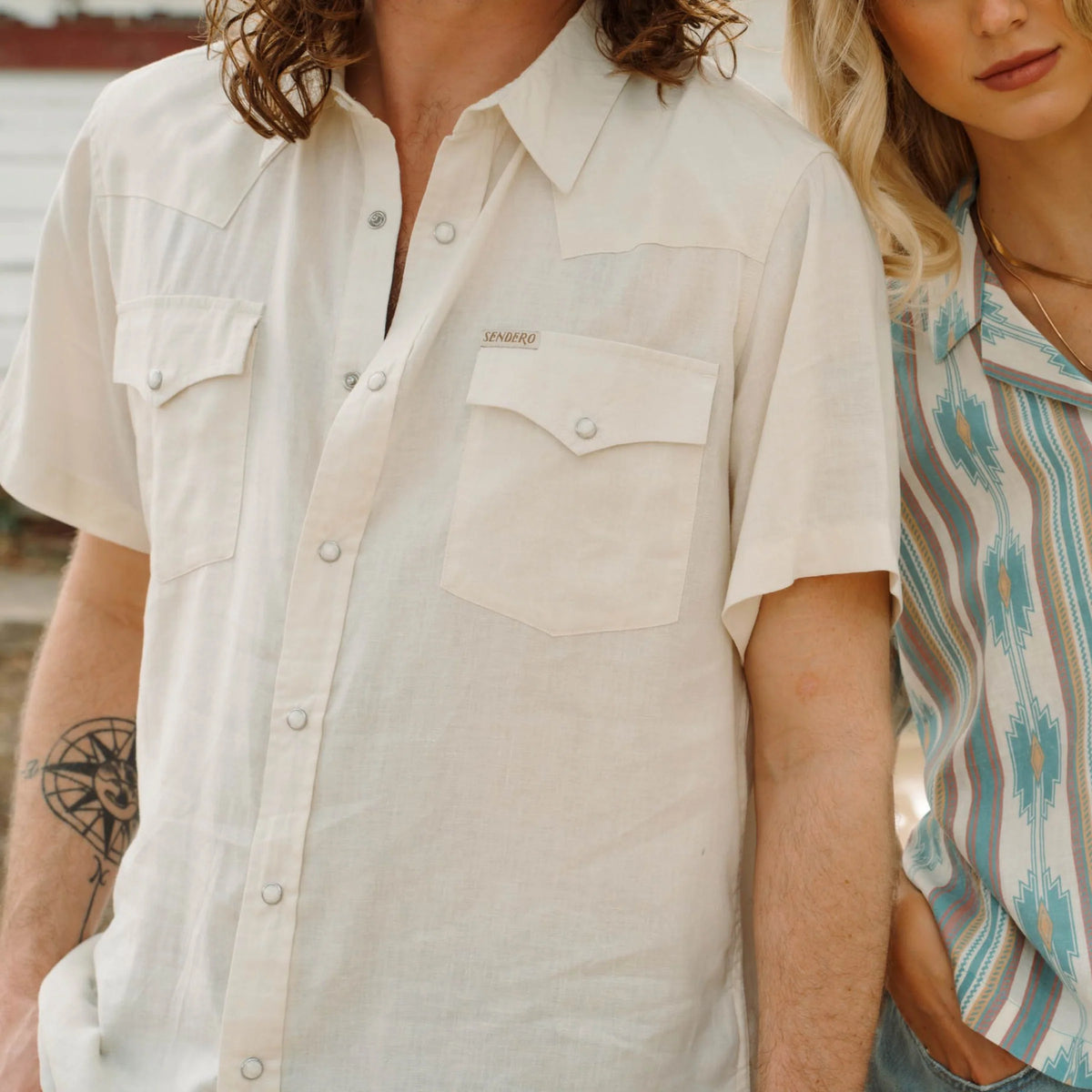 The Wyatt Pearl Snap Short Sleeve Shirt - Antique White