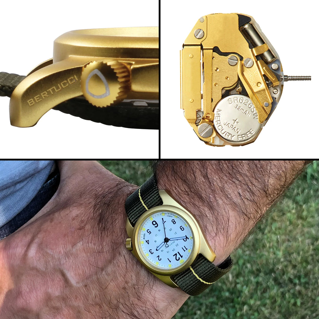 BERTUCCI A-2A GOLDEN FIELD - LEGION RED DIAL, DEFENDER OLIVE™ W/ GOLD PRO-LINE™ NYLON BAND