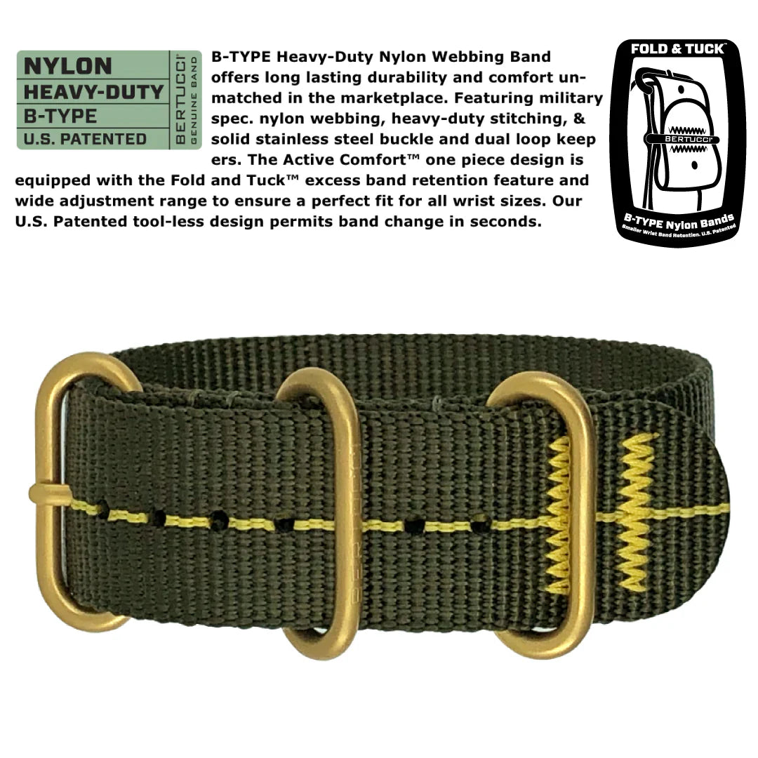 BERTUCCI A-2A GOLDEN FIELD - LEGION RED DIAL, DEFENDER OLIVE™ W/ GOLD PRO-LINE™ NYLON BAND