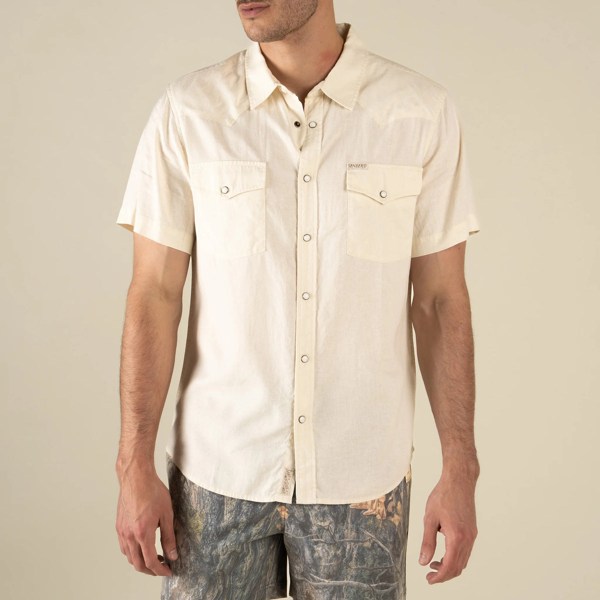 The Wyatt Pearl Snap Short Sleeve Shirt - Antique White