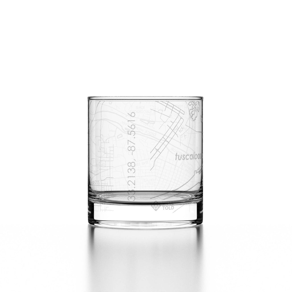 Tuscaloosa AL Map Rocks Whiskey Glass