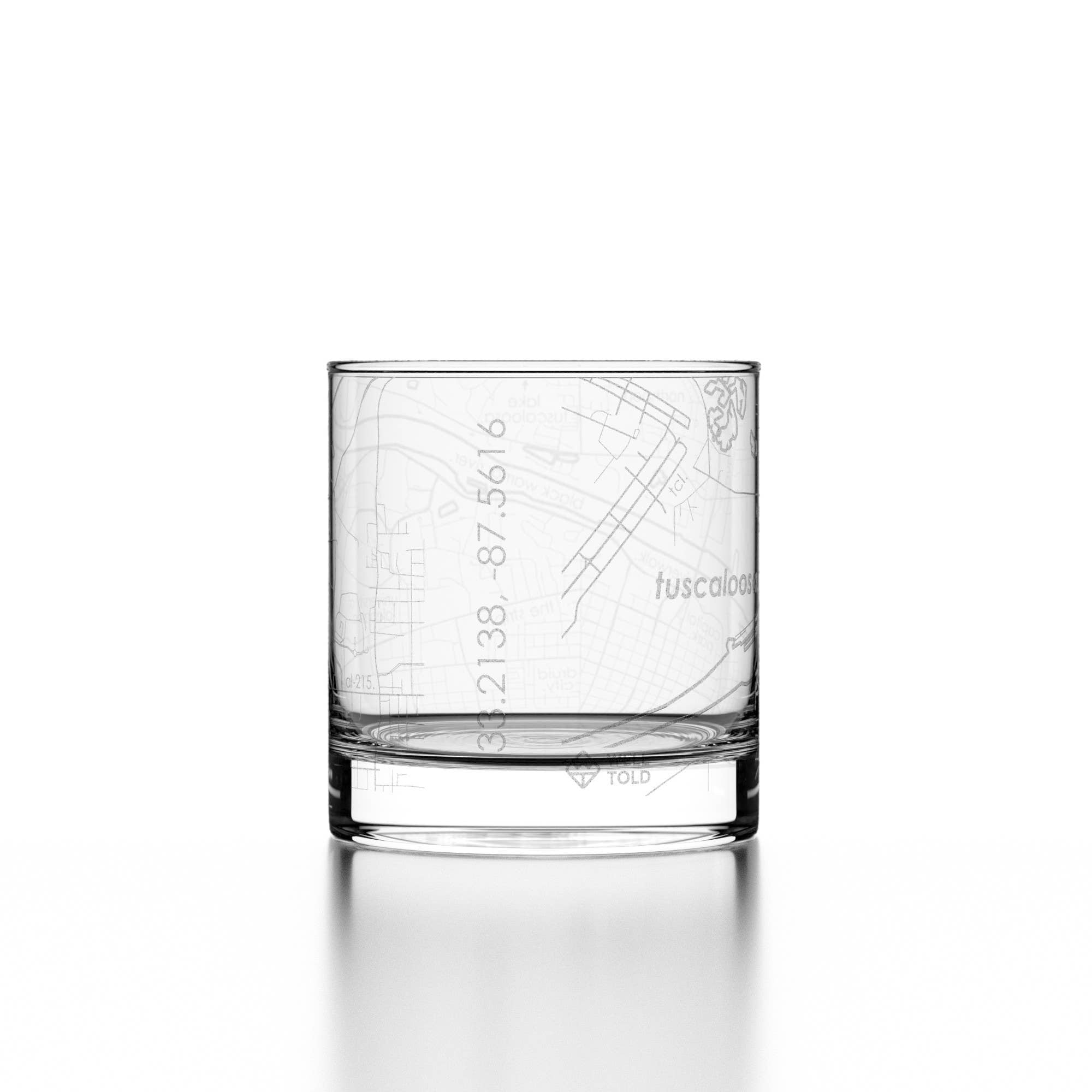 Tuscaloosa AL Map Rocks Whiskey Glass