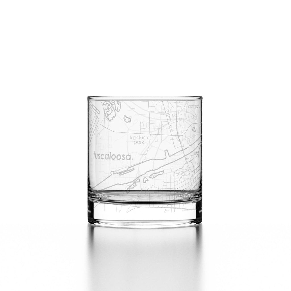 Tuscaloosa AL Map Rocks Whiskey Glass