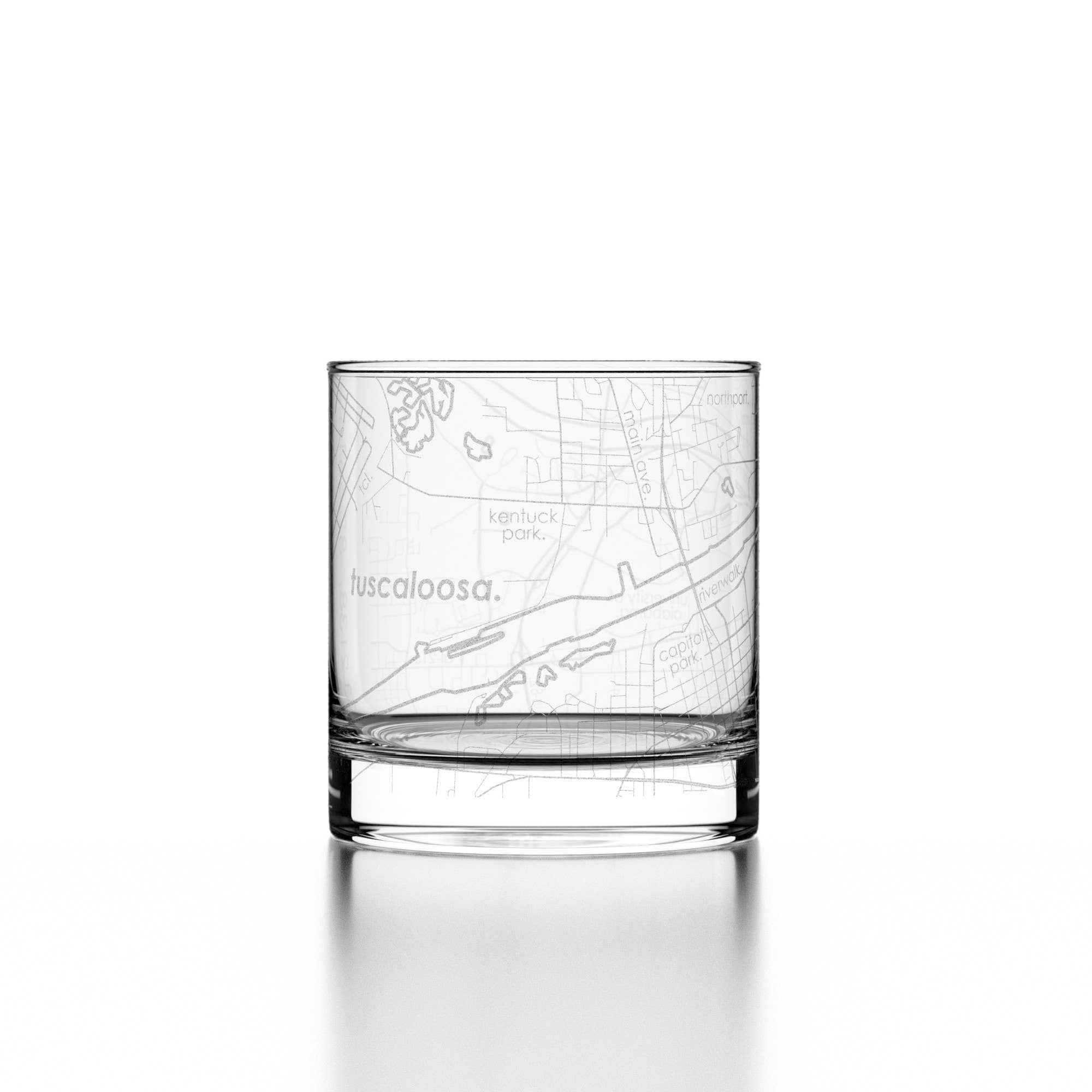 Tuscaloosa AL Map Rocks Whiskey Glass
