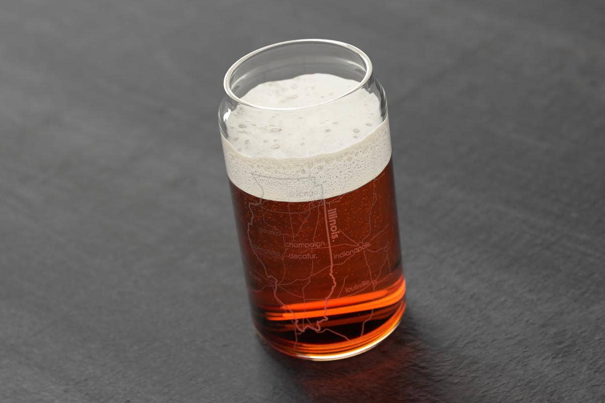 State Maps - Etched Glass Beer / Soda Can Tumbler - 16 oz