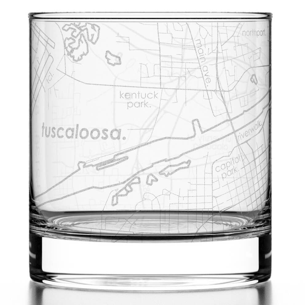 Tuscaloosa AL Map Rocks Whiskey Glass