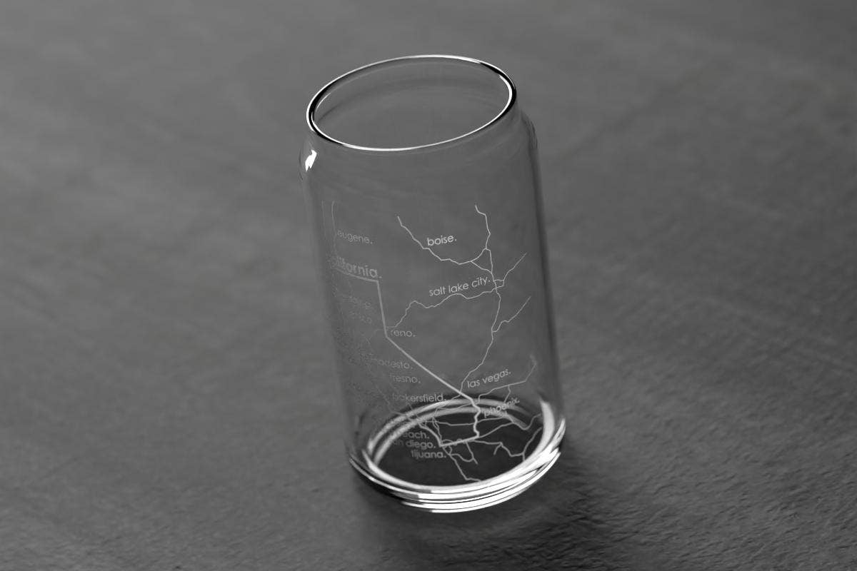 State Maps - Etched Glass Beer / Soda Can Tumbler - 16 oz