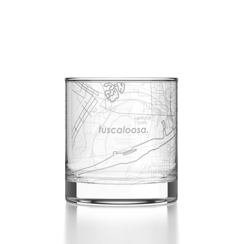Tuscaloosa AL Map Rocks Whiskey Glass