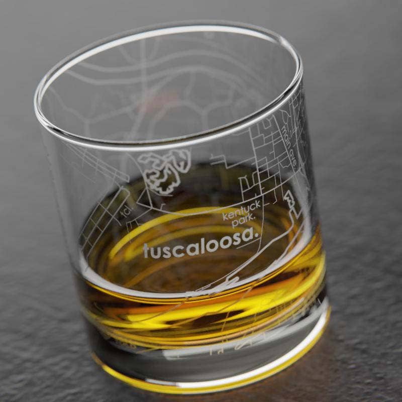 Tuscaloosa AL Map Rocks Whiskey Glass