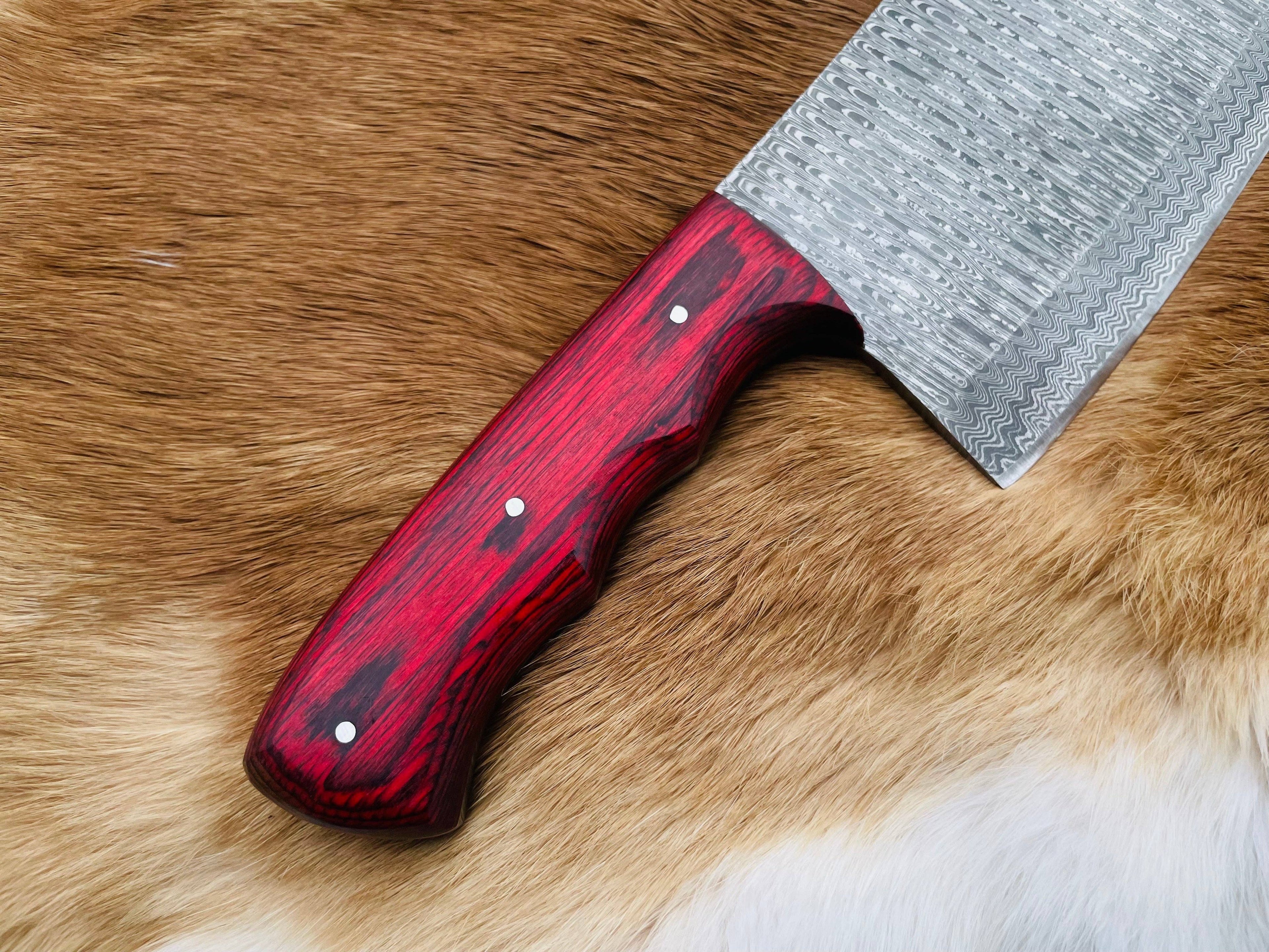 Custom Damascus steel cleaver Red Handle Chinese Cleaver