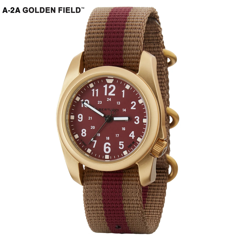 BERTUCCI A-2A GOLDEN FIELD™ - LEGION RED DIAL, COYOTE W/ LEGION RED PRO-STRIPE™ NYLON BAND