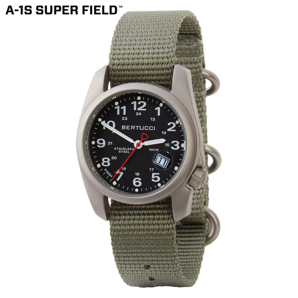 BERTUCCI A-1S SUPER FIELD™ - BLACK DIAL W/ DEFENDER DRAB NYLON BAND