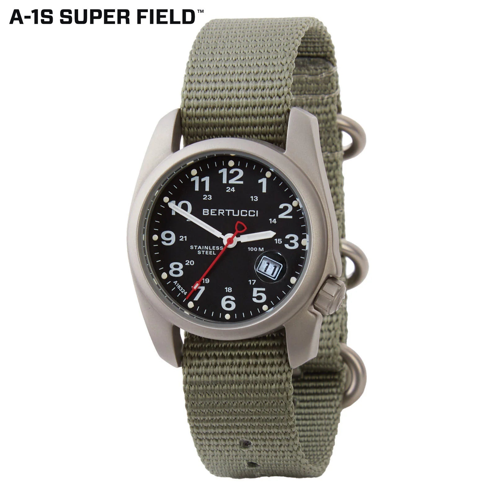 BERTUCCI A-1S SUPER FIELD™ - BLACK DIAL W/ DEFENDER DRAB NYLON BAND
