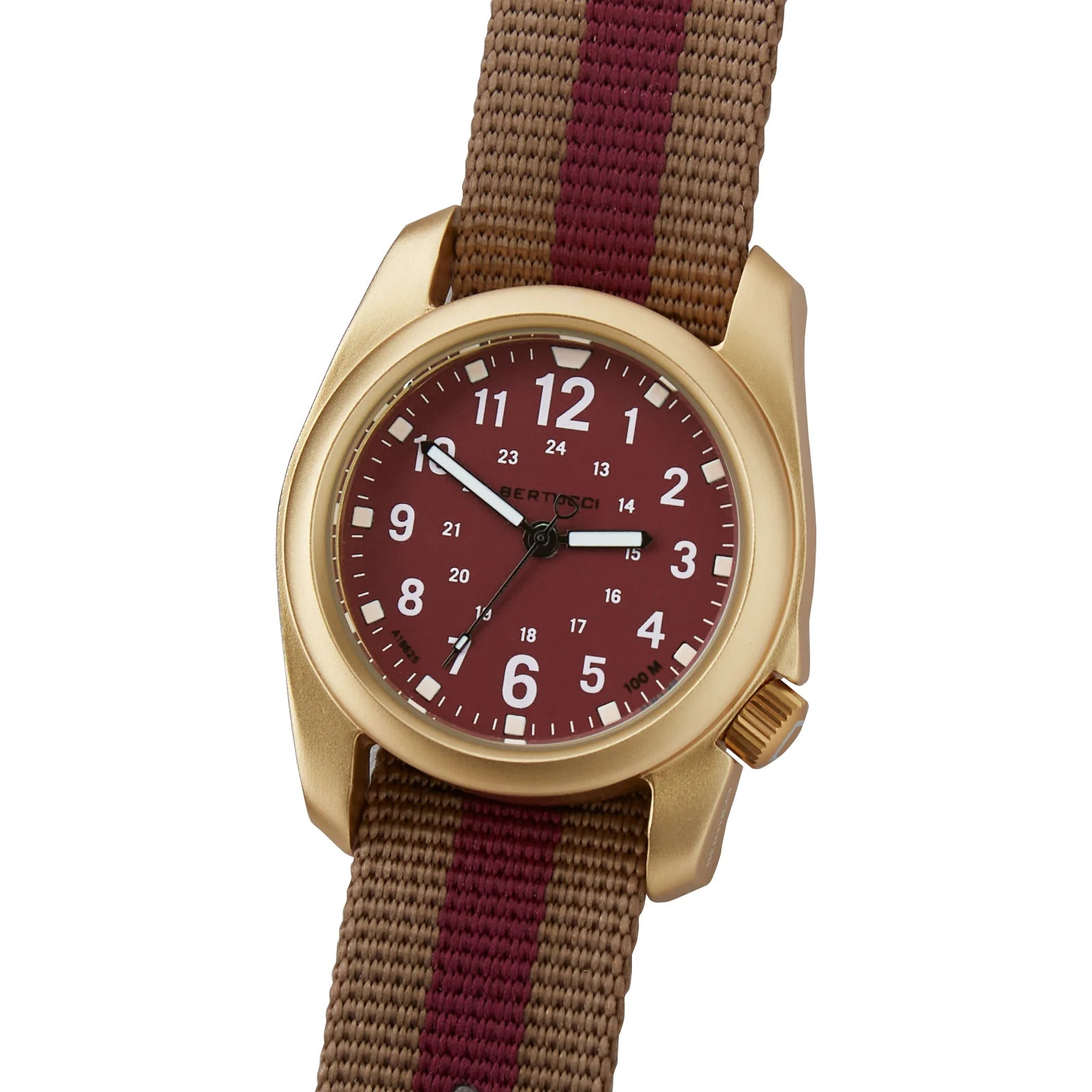 BERTUCCI A-2A GOLDEN FIELD™ - LEGION RED DIAL, COYOTE W/ LEGION RED PRO-STRIPE™ NYLON BAND