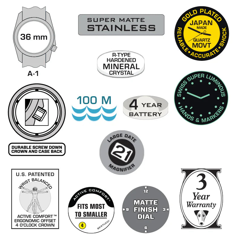 BERTUCCI A-1S SUPER FIELD™ - BLACK DIAL W/ DEFENDER DRAB NYLON BAND