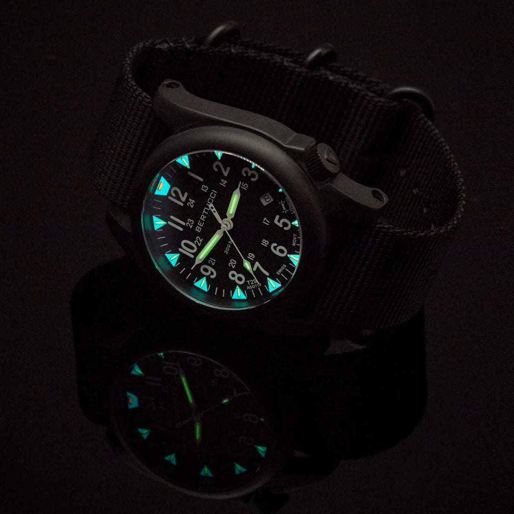 BERTUCCI A-5S BALLISTA ILLUMINATED, BLACK DIAL W/ KRYPTEK HIGHLANDER™ PANTERA™ CAMO WEBBING BAND