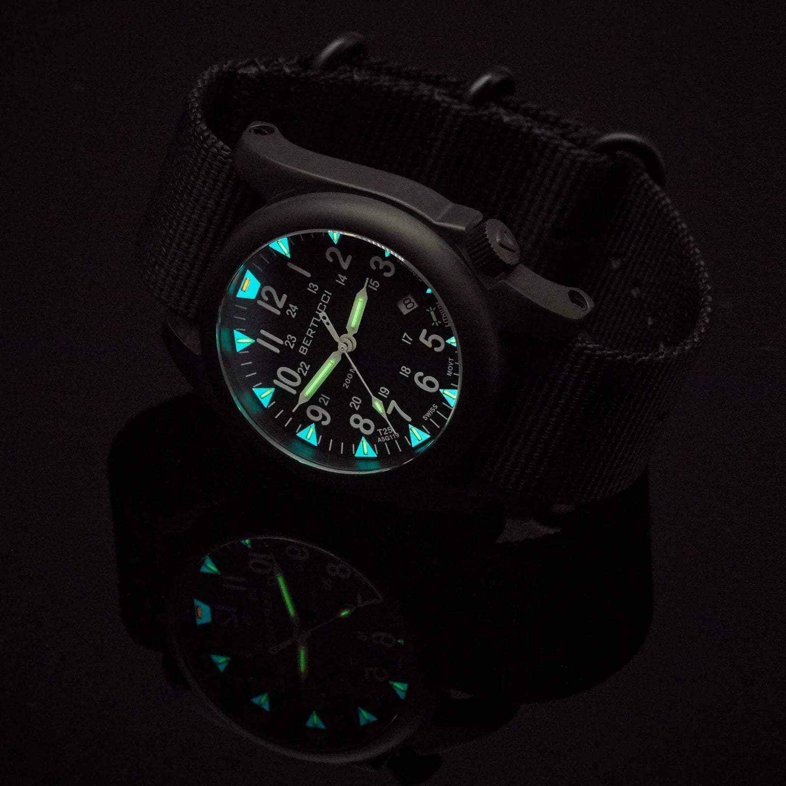 BERTUCCI A-5S BALLISTA ILLUMINATED, BLACK DIAL W/ KRYPTEK HIGHLANDER™ PANTERA™ CAMO WEBBING BAND