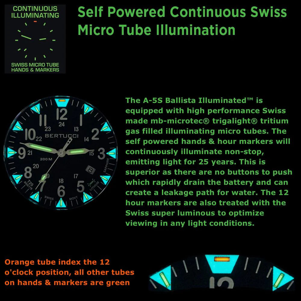 BERTUCCI A-5S BALLISTA ILLUMINATED, BLACK DIAL W/ KRYPTEK HIGHLANDER™ PANTERA™ CAMO WEBBING BAND