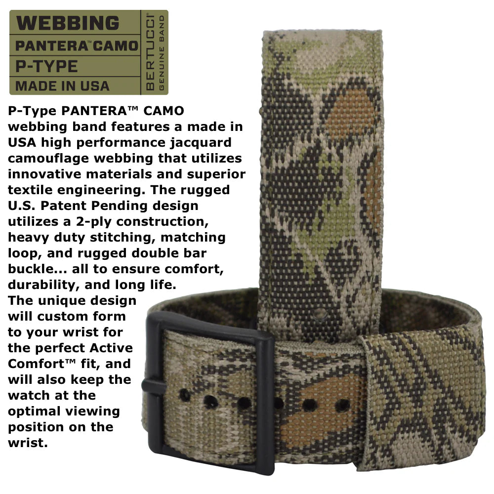 BERTUCCI A-5S BALLISTA ILLUMINATED, BLACK DIAL W/ KRYPTEK HIGHLANDER™ PANTERA™ CAMO WEBBING BAND