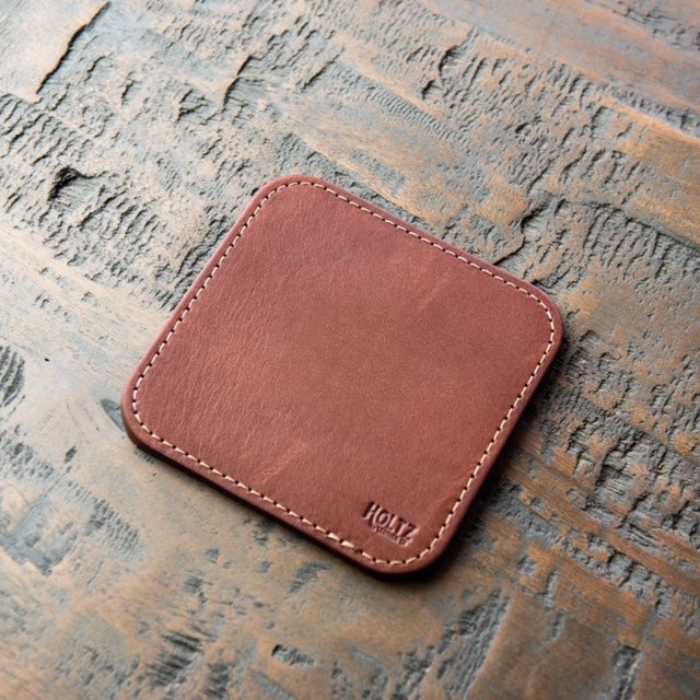 The Ranch House Fine Leather Coaster Set of 4 Coasters in Chestnut