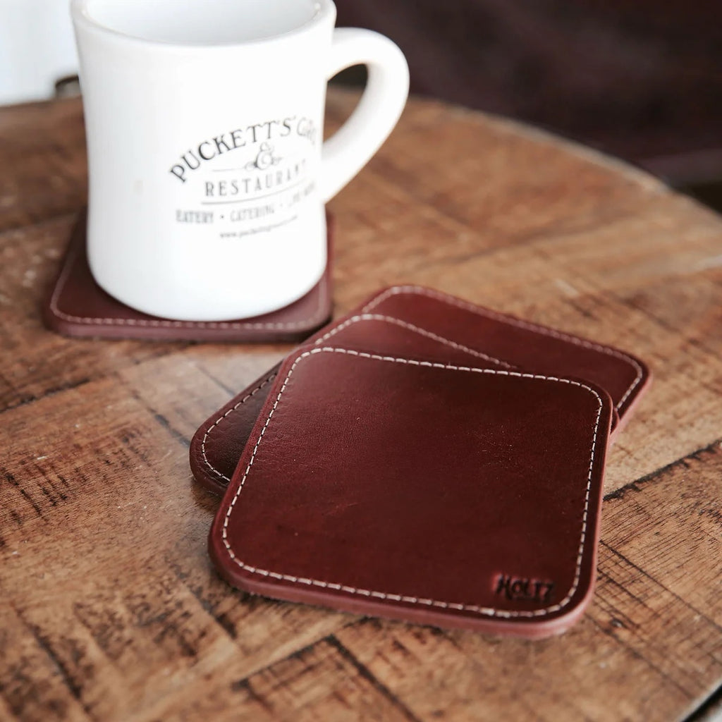 The Ranch House Fine Leather Coaster Set of 4 Coasters in Chestnut
