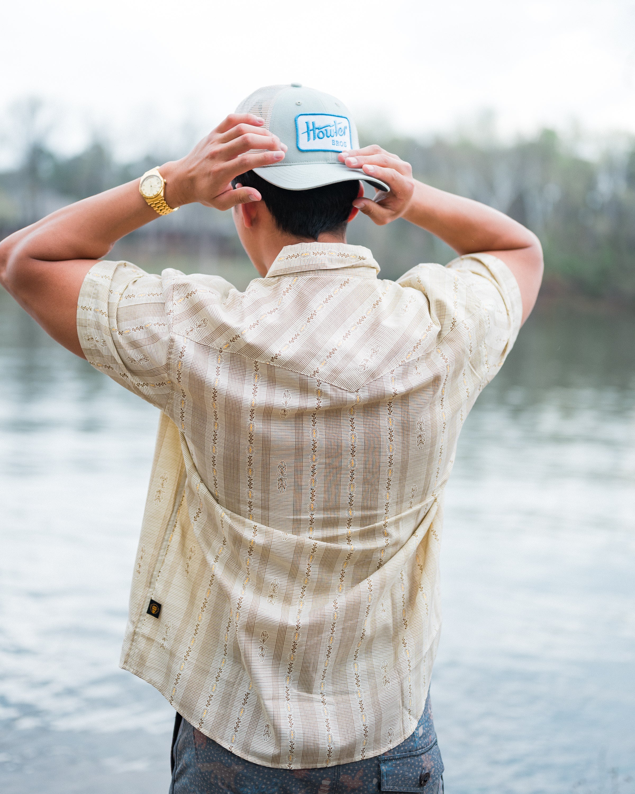 The Wyatt Pearl Snap Short Sleeve Print Shirt - Dustbloom Antique White