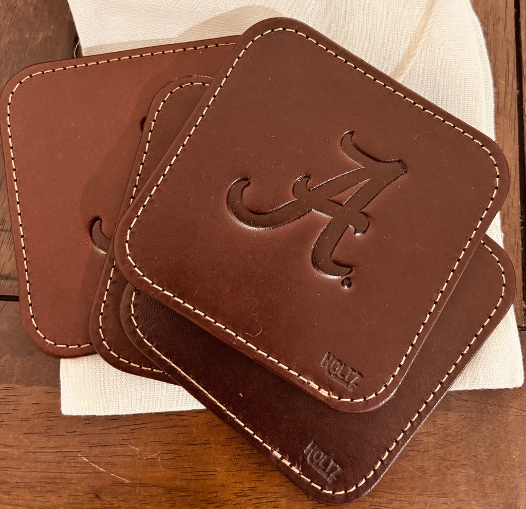 Holtz Alabama Leather Coaster Set of 4 in Dark Brown