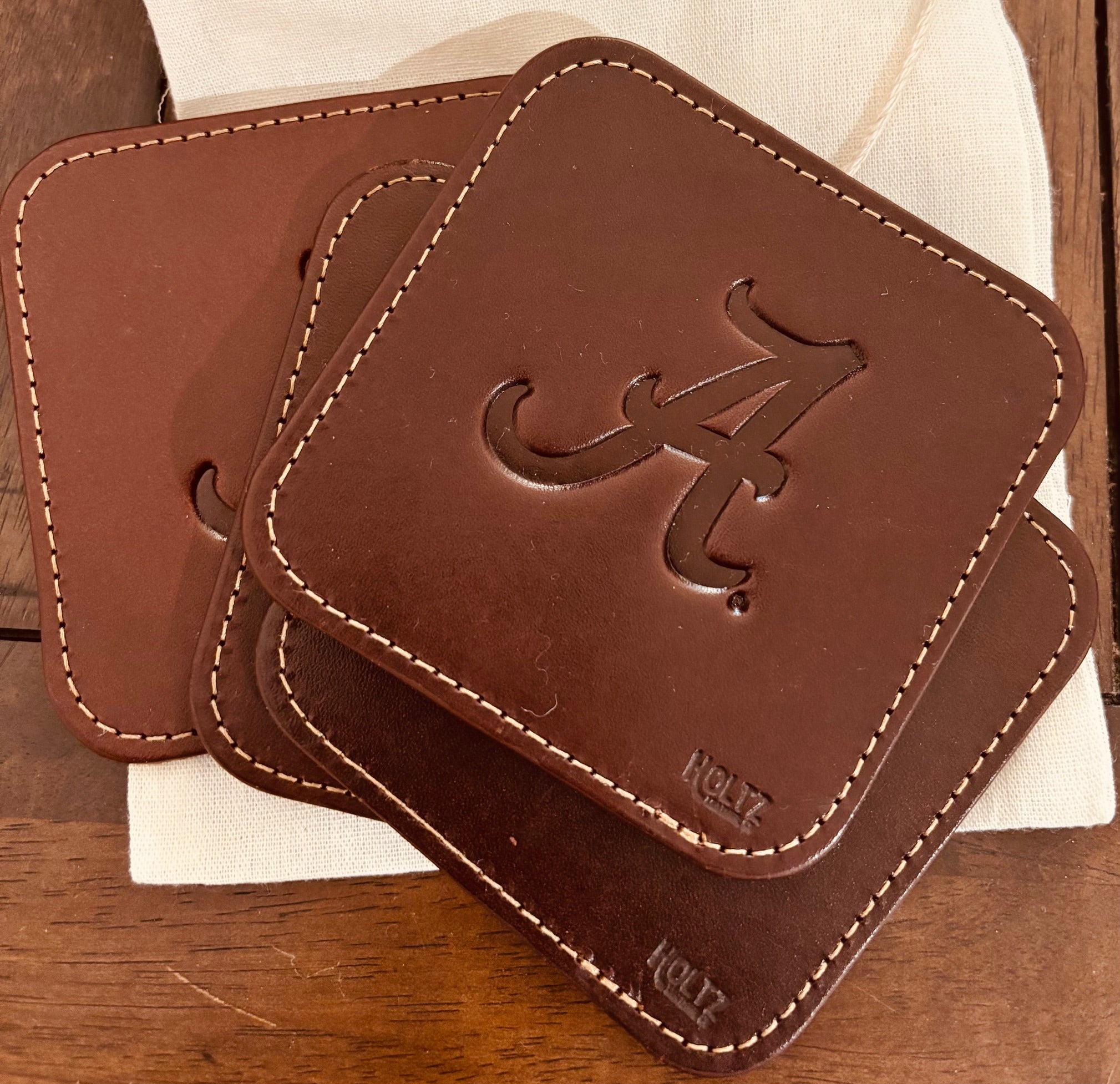 Holtz Alabama Leather Coaster Set of 4 in Dark Brown