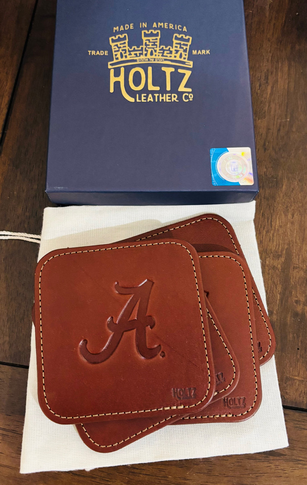 Holtz Alabama Leather Coaster Set of 4 in Chestnut