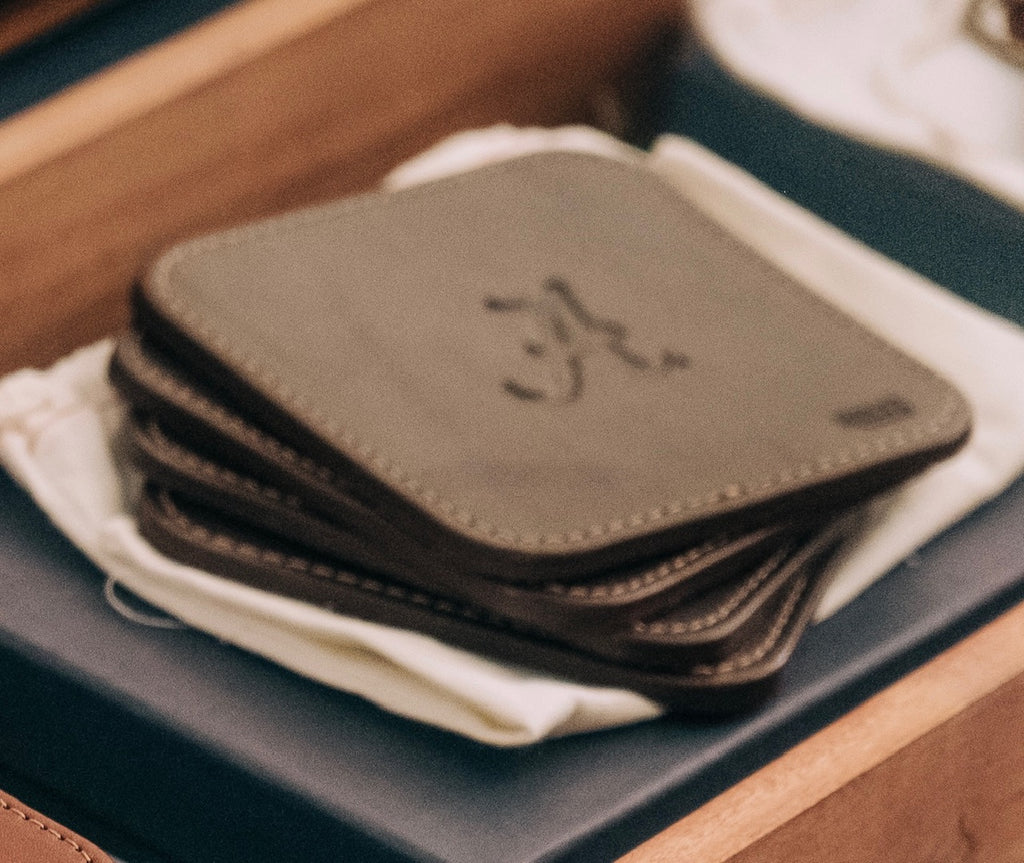 Holtz Alabama Leather Coaster Set of 4 in Dark Brown