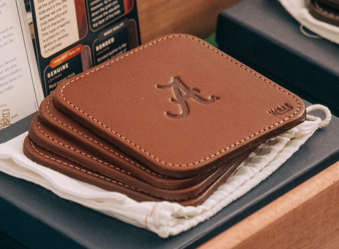 Holtz Alabama Leather Coaster Set of 4 in Chestnut
