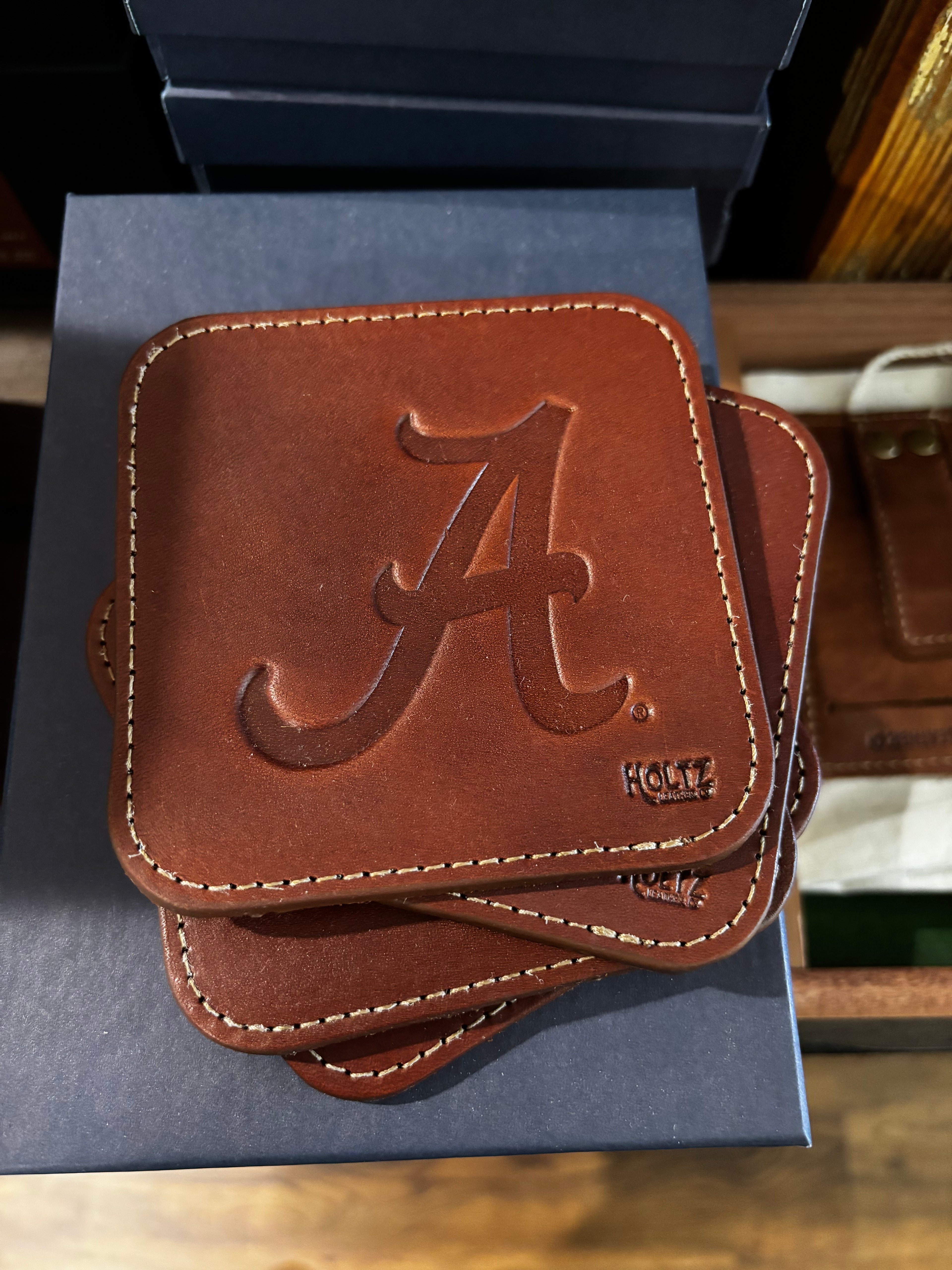 Holtz Alabama Leather Coaster Set of 4 in Chestnut