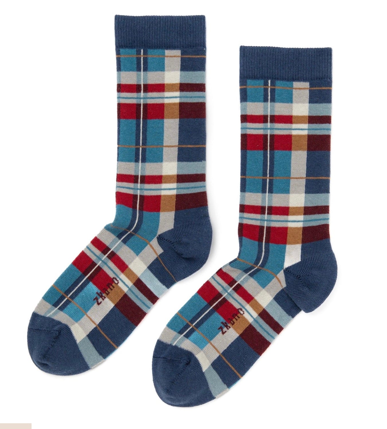 Navy Crew Sock - Madras Plaid