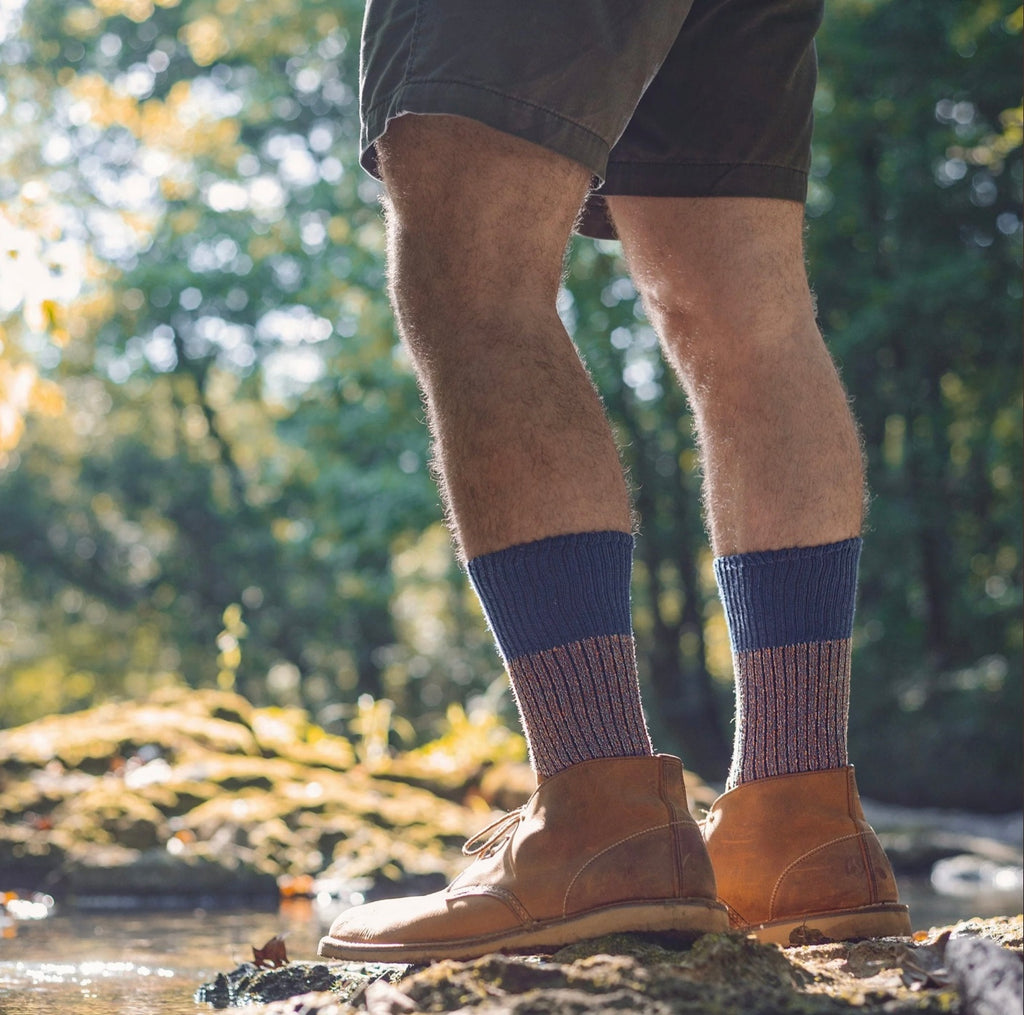 Slub Effect Cushioned Boot Sock - Blue